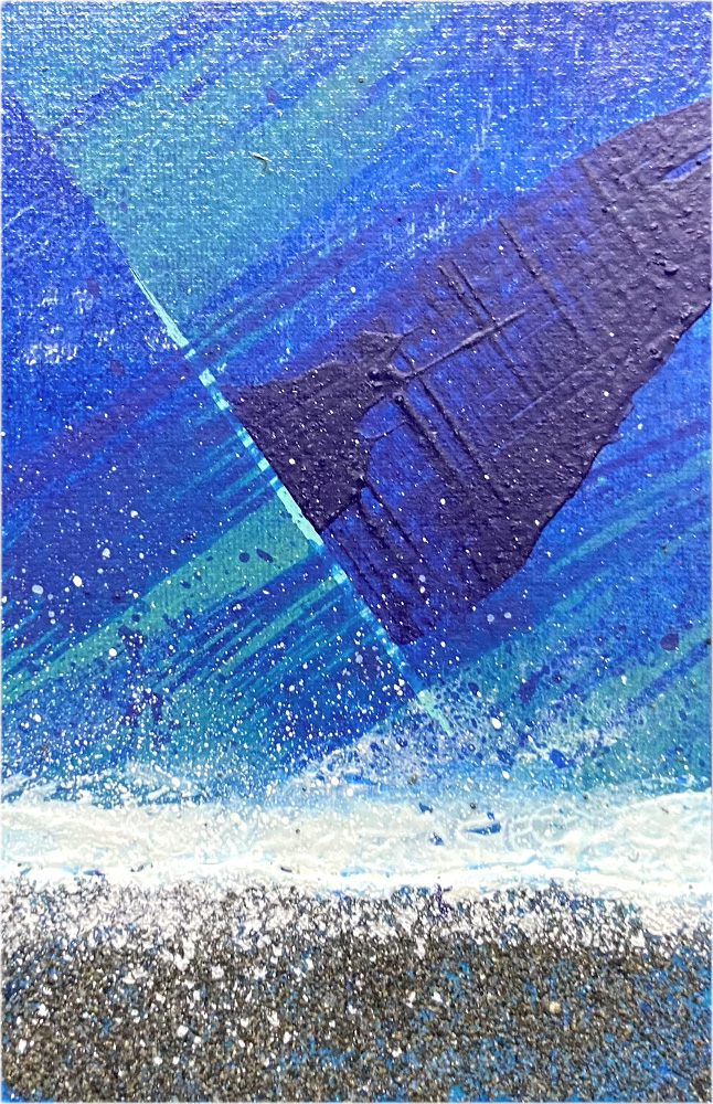 Original artwork from the “Mykonos” series, individually hand-painted and textured by 2CarryOn, incorporates raw, natural sand from the beaches of Mykonos.